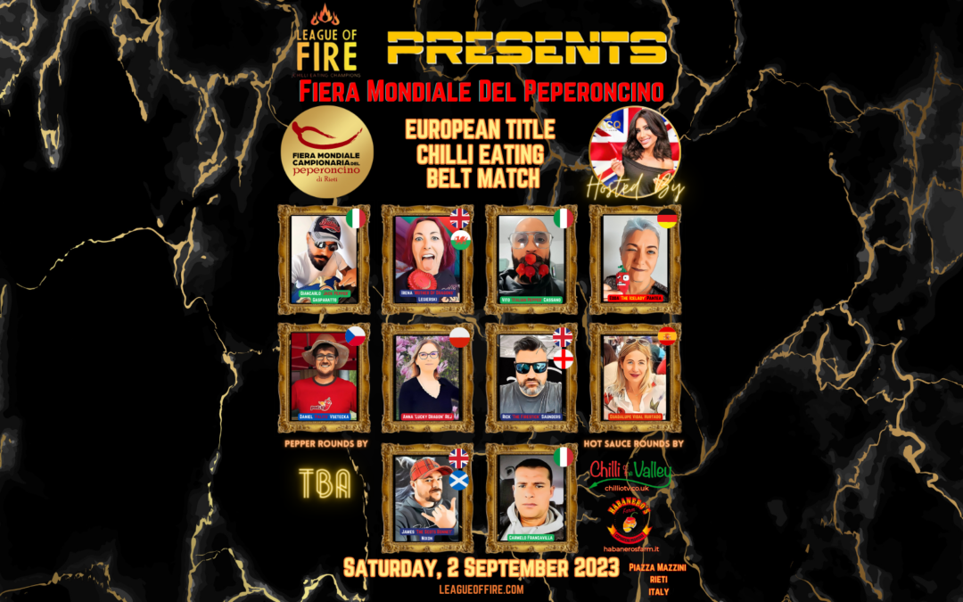 La Fiera Mondiale del Peperoncino 2023 ospita il Campionato Europeo di Mangiatori di Peperoncino della “League of Fire”.